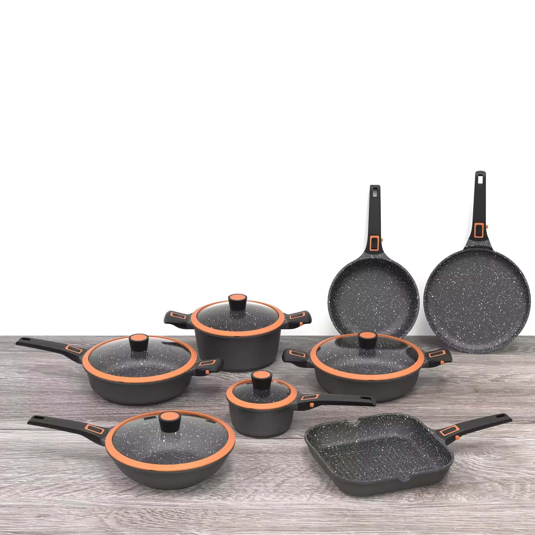 Seri eskalasi Aluminium cor dengan pegangan yang dapat dilepas set peralatan masak dapur mario die non stick casting die