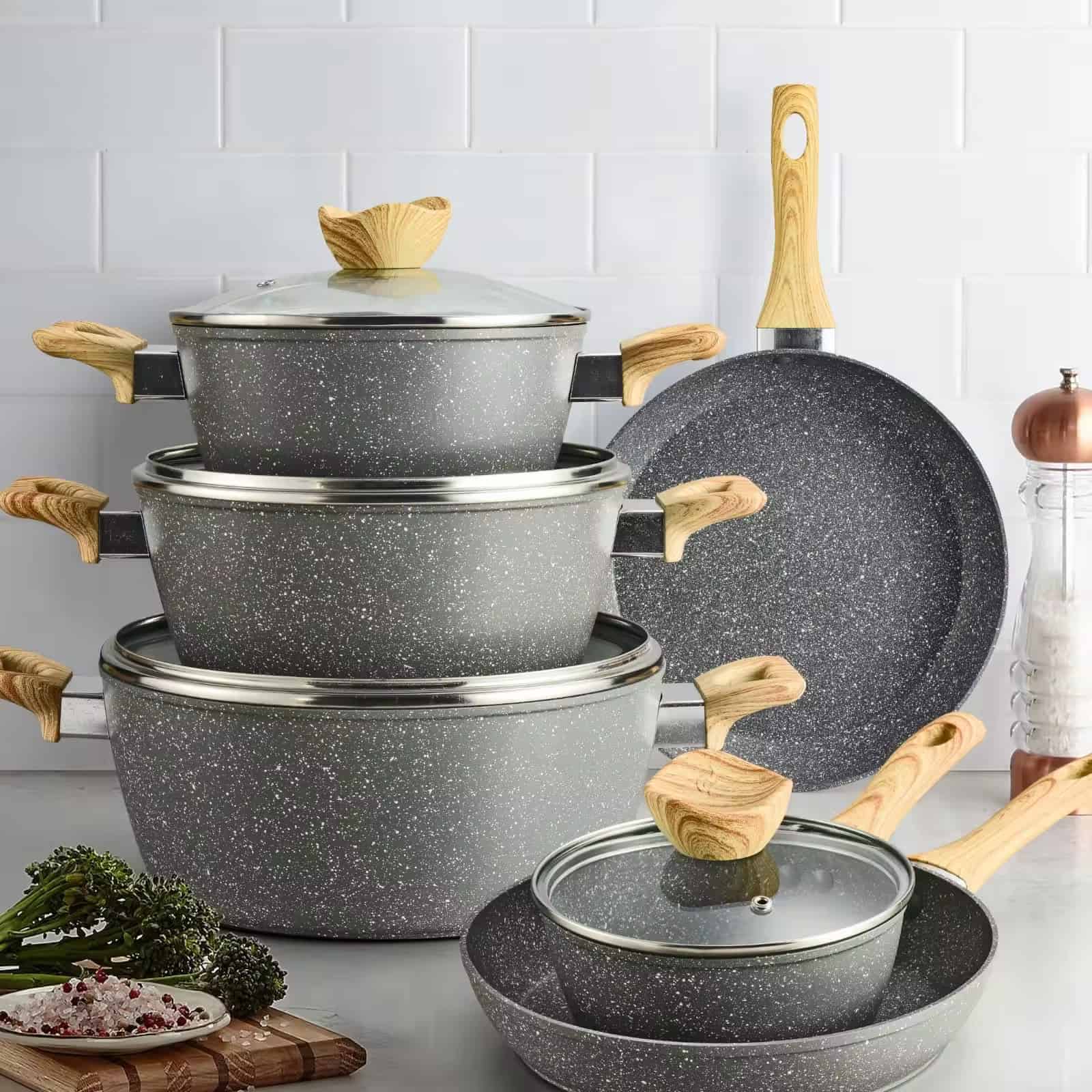 Set panci penggorengan panci masak keramik aluminium premium