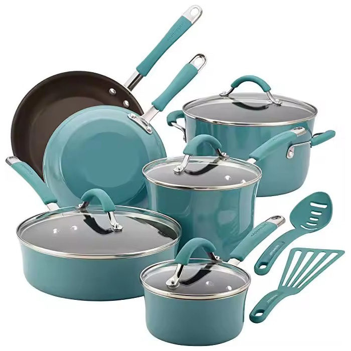 Logo Kustom Desain Baru Peralatan masak dapur Non Stick Blue set Aluminium Granit