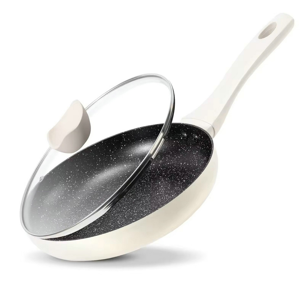 Wajan penggorengan antilengket batu granit ringan untuk memasak dengan tutup kaca