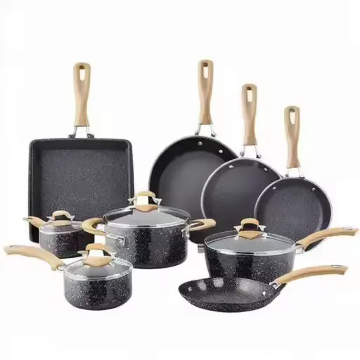Set Peralatan Masak Anti Lengket Panci dan wajan peralatan dapur hitam